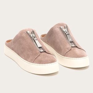 Frye Lena Zip Sneaker Mules Suede Pink Sz 7.5 NEW